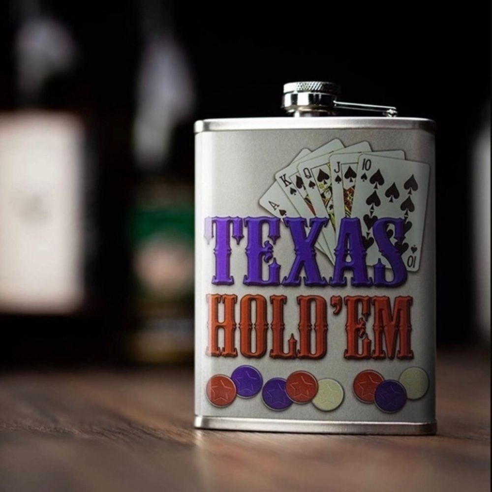 🌸 New American Art Decor Texas Hold'em Stainless Steel Hip Liquor Flask 8 oz